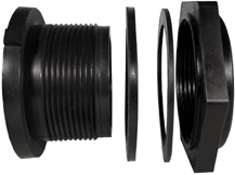 1" FNPT POLYPROPYLENE BULKHEAD TANK FITTING.<br>THREADED BOTH ENDS. EPDM GASKET.<br> FOR UP TO 1/2" THICK TANK WALL